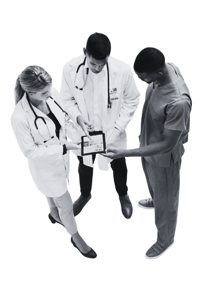 Three plastic surgeons discussing the growth of theri practice through digital marketing in Orange County