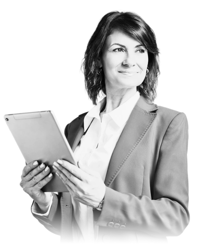 A female CEO confident about the result of her enterprise with an all-in-one-business management software