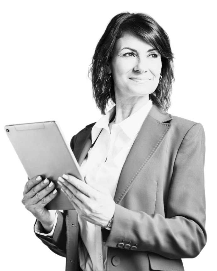 A female CEO confident about the result of her enterprise with an all-in-one-business management software