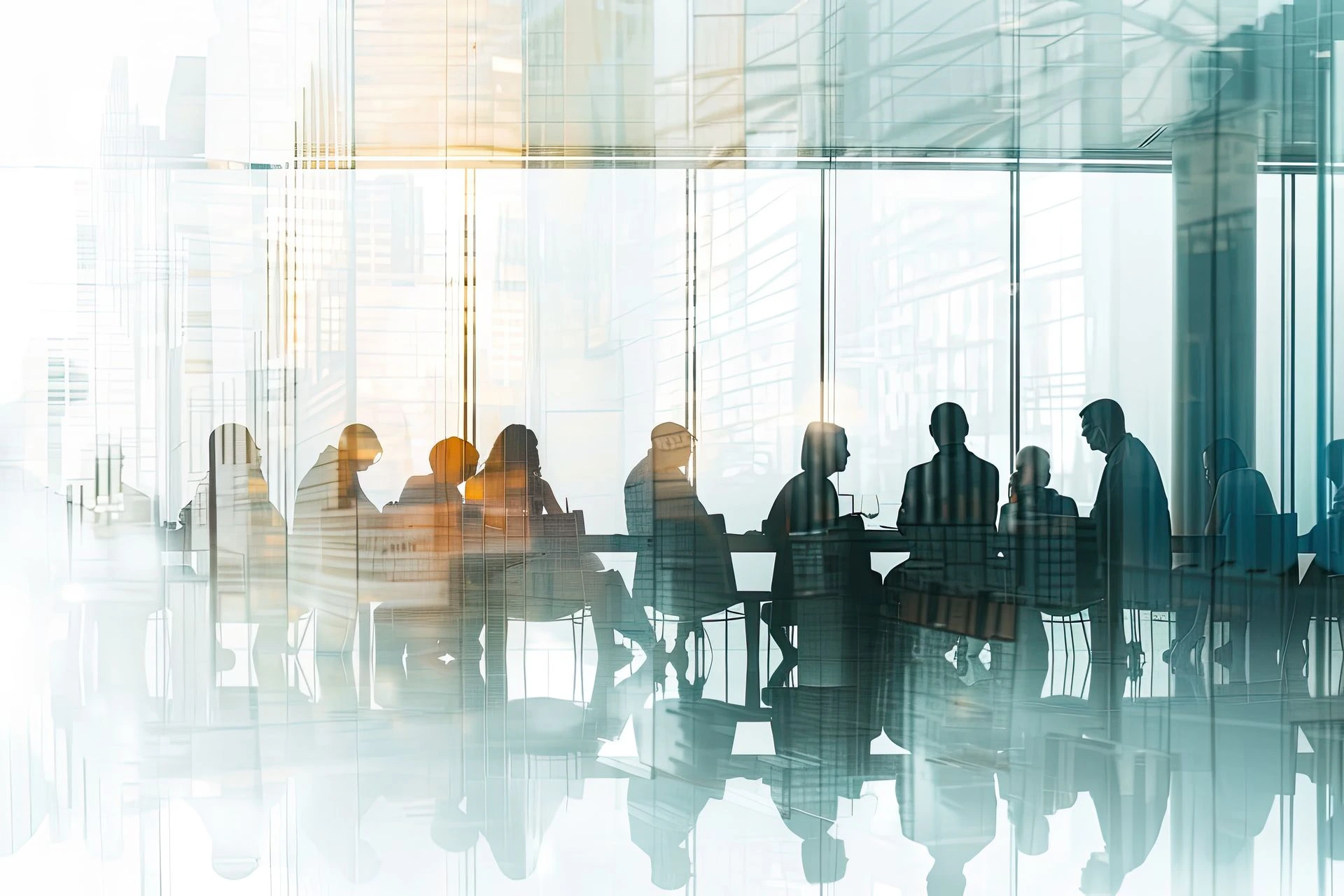 Boardroom with corporate executives Board room of a mid-market company with an all-in-one-business software